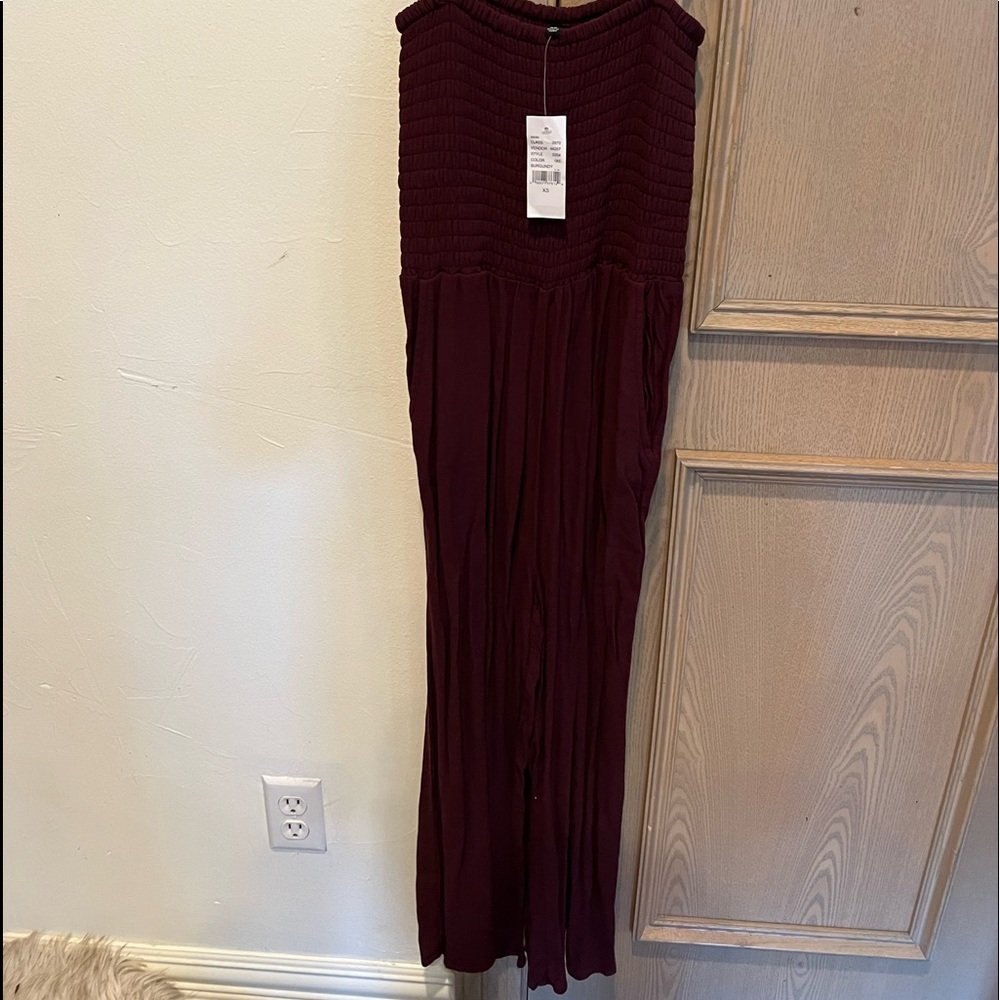 Kendall and Kylie maroon smocked pants suit